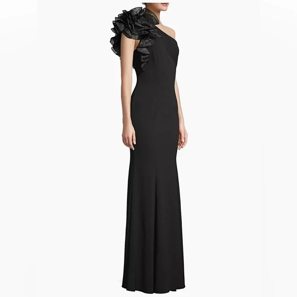 Aidan Mattox by Adrianna Papell Black One Shoulder Gown - Picture 1 of 13